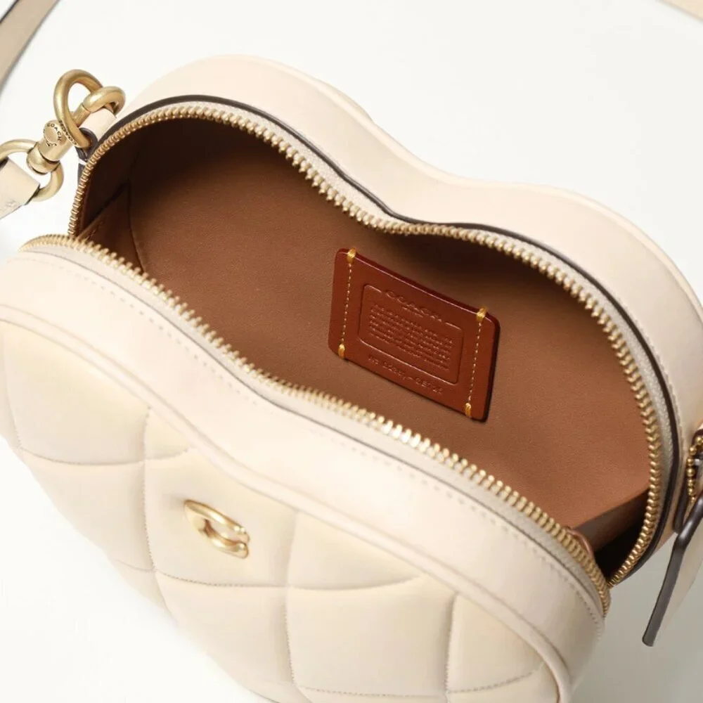 Coach Heart Crossbody Bag Ivory Quilted Nappa Leather Brass CE725